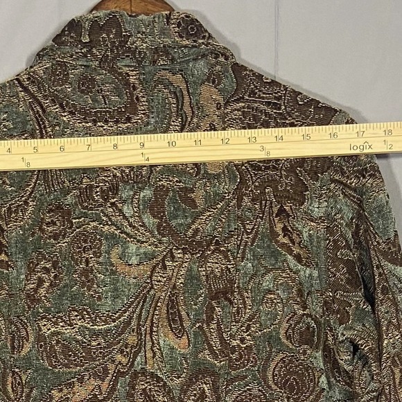 Chicos Brocade Paisley Jacket Blazer Women Size 1 Green Brown Button Front - Picture 5 of 10